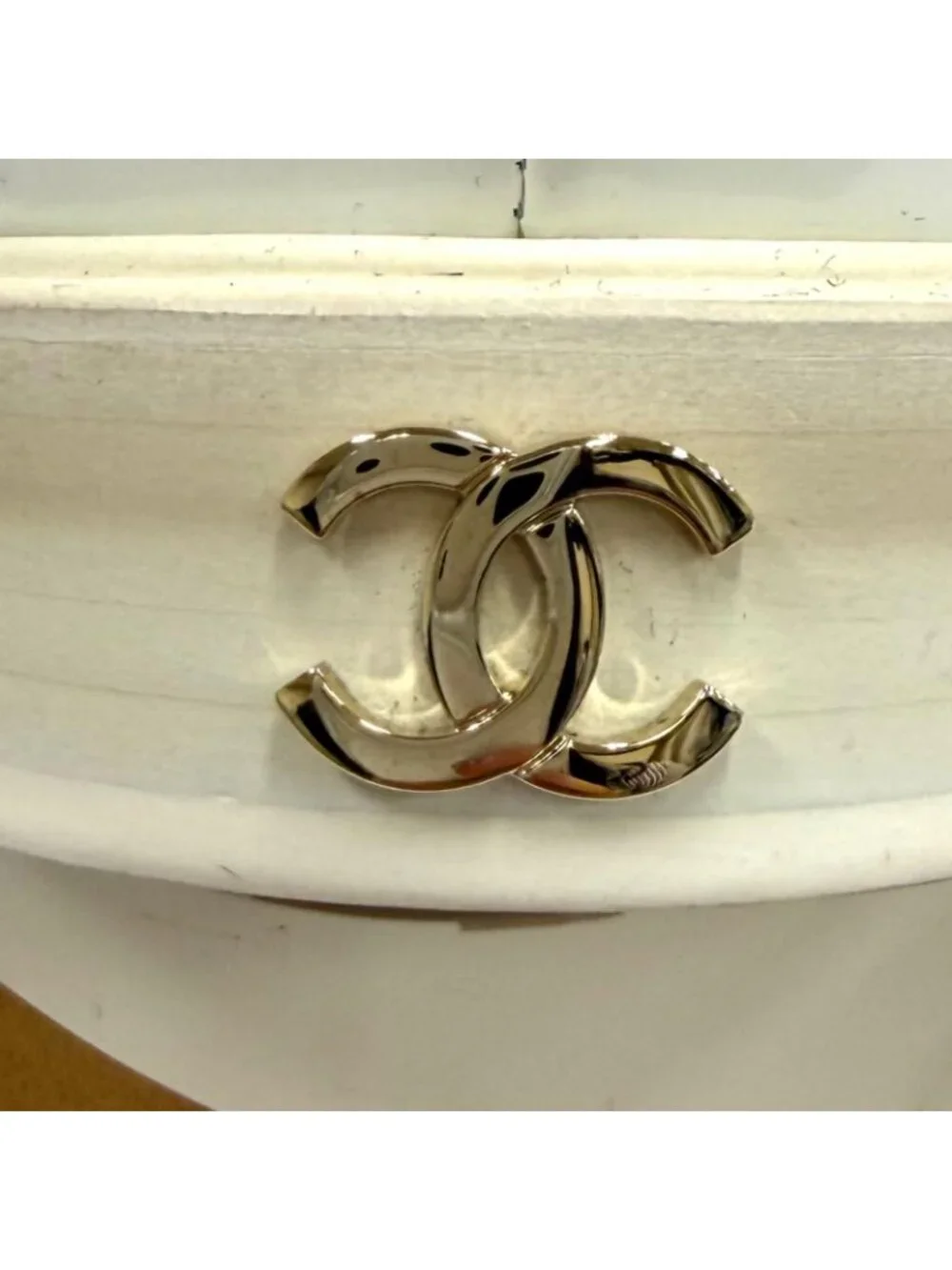 Chanel Logo CC Patent Leather Loafers White Gold